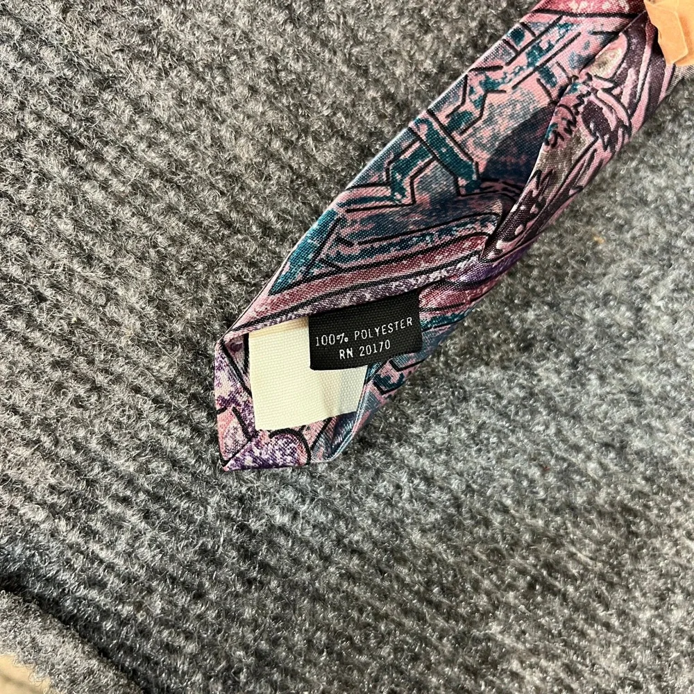 Vintage Mens Abstract Geometric Necktie Purple Mauve Teal Polyester RN 20170